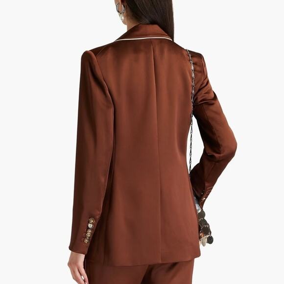 Veronica Beard Brown Satin Roche Double Breasted Long Sleeve Flap Pockets Blazer - Picture 7 of 7